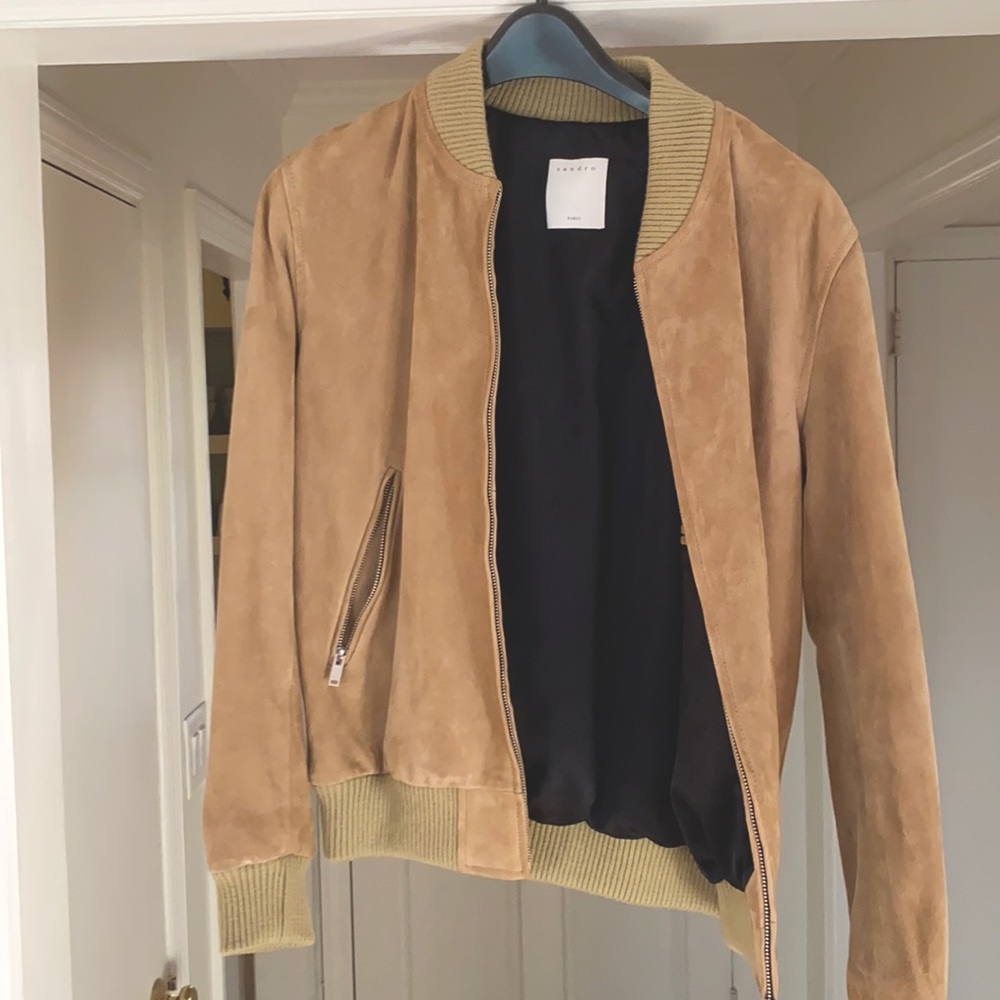 Sandro Bomber. Suede. Never worn. Jacket fits true to size 36-38 US